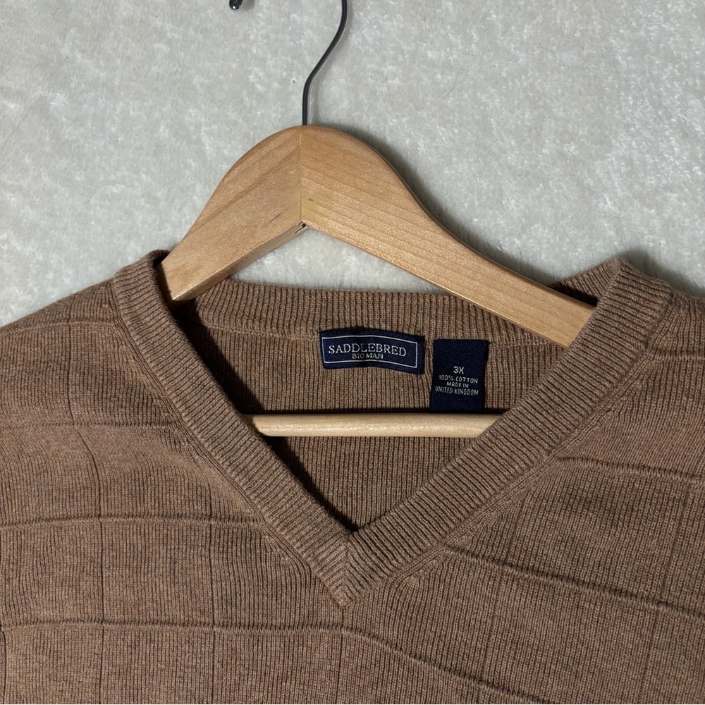 Saddlebred V-Neck Tan Sweater Vest 100%cotton - Picture 5 of 14